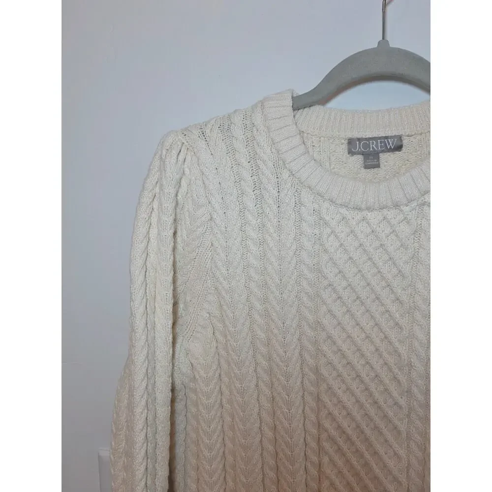 J. Crew 100% Cotton Cream Cable Knit Crew Neck Sweater Size XL Fisherman